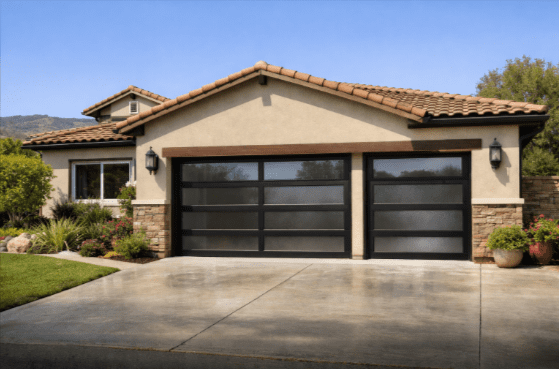 New insulated garage doors enhancing a Newhall home's comfort and energy efficiency.