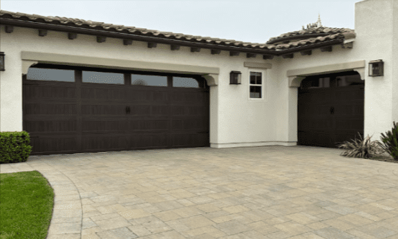 Modern garage door with automatic opener in Tarzana, California home.