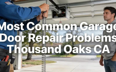 Technician repairing garage door opener in Thousand Oaks, CA.