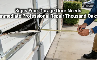 Damaged garage door panel and broken spring needing repair in Thousand Oaks, CA.