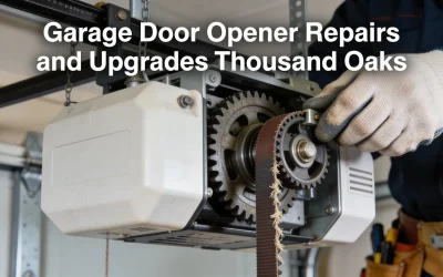Garage door opener repairs and upgrades in Thousand Oaks, technician working on motor and belt.